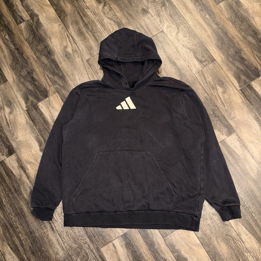 Adidas Worldwide Fleece Pullover Graphic Hoodie Mens 2XL Black Long Sleeve